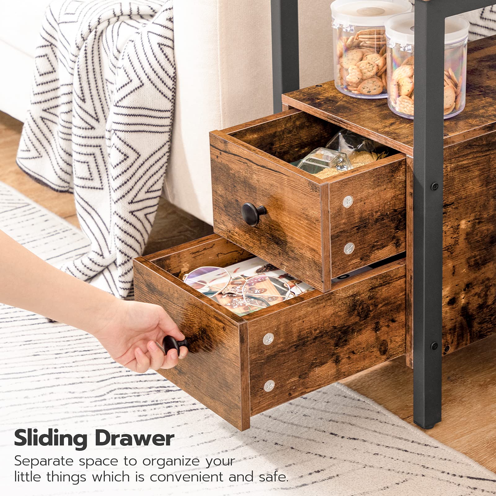 HOOBRO nightstand use beside bed for accessible storage and charging.