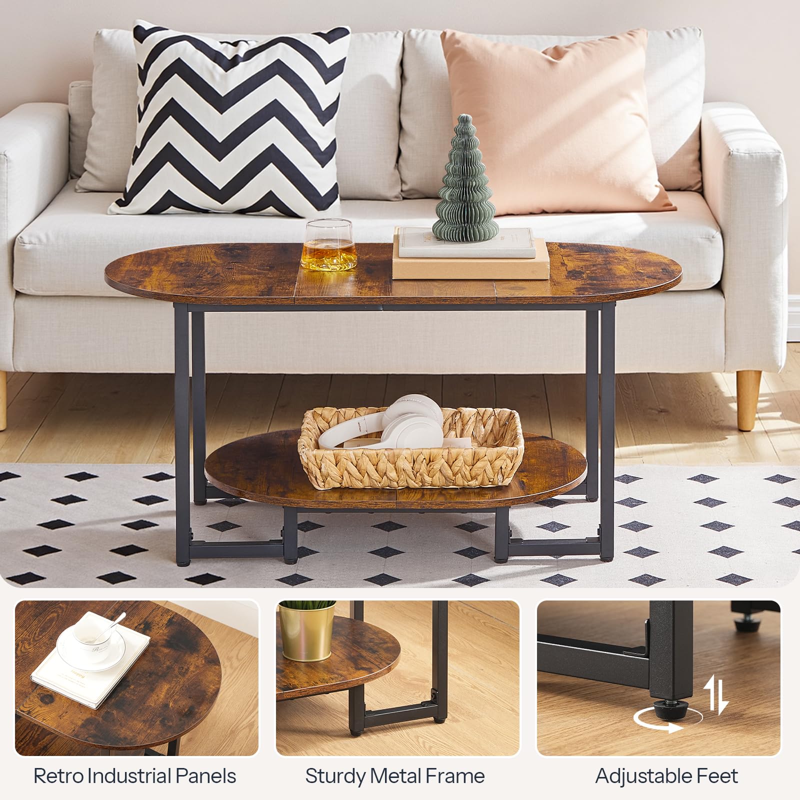 HOOBRO oval coffee table easy assembly saves time with labeled parts and simple steps.