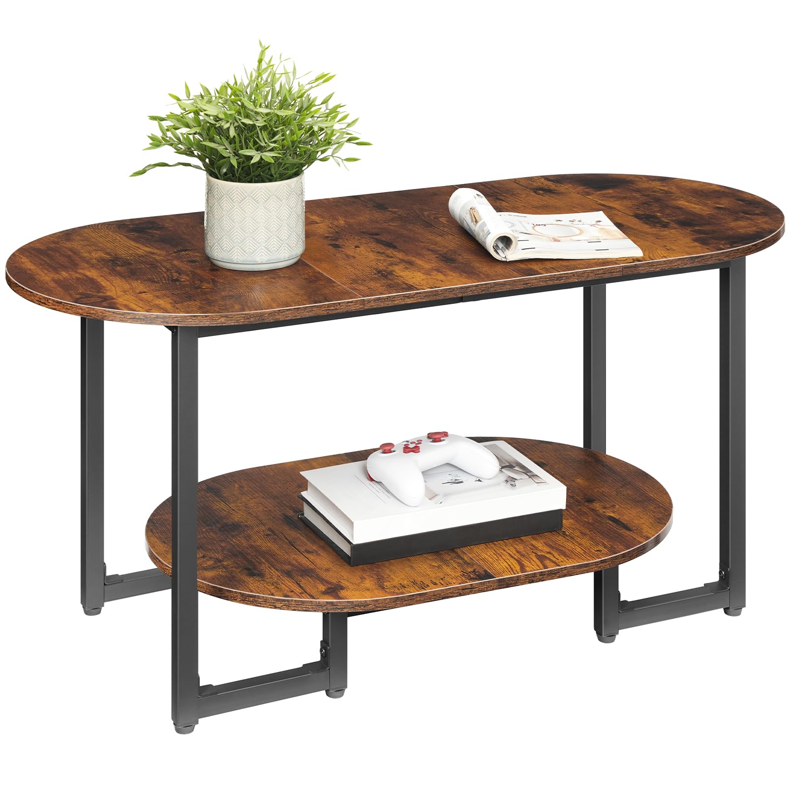 HOOBRO oval coffee table rustic brown finish complements farmhouse and modern decor.