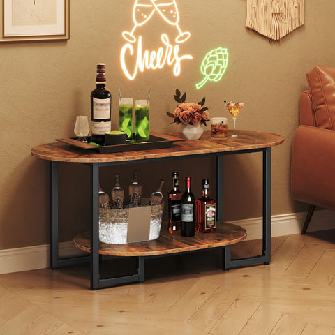 HOOBRO oval coffee table storage shelves demonstrate practical organization for books and remotes.