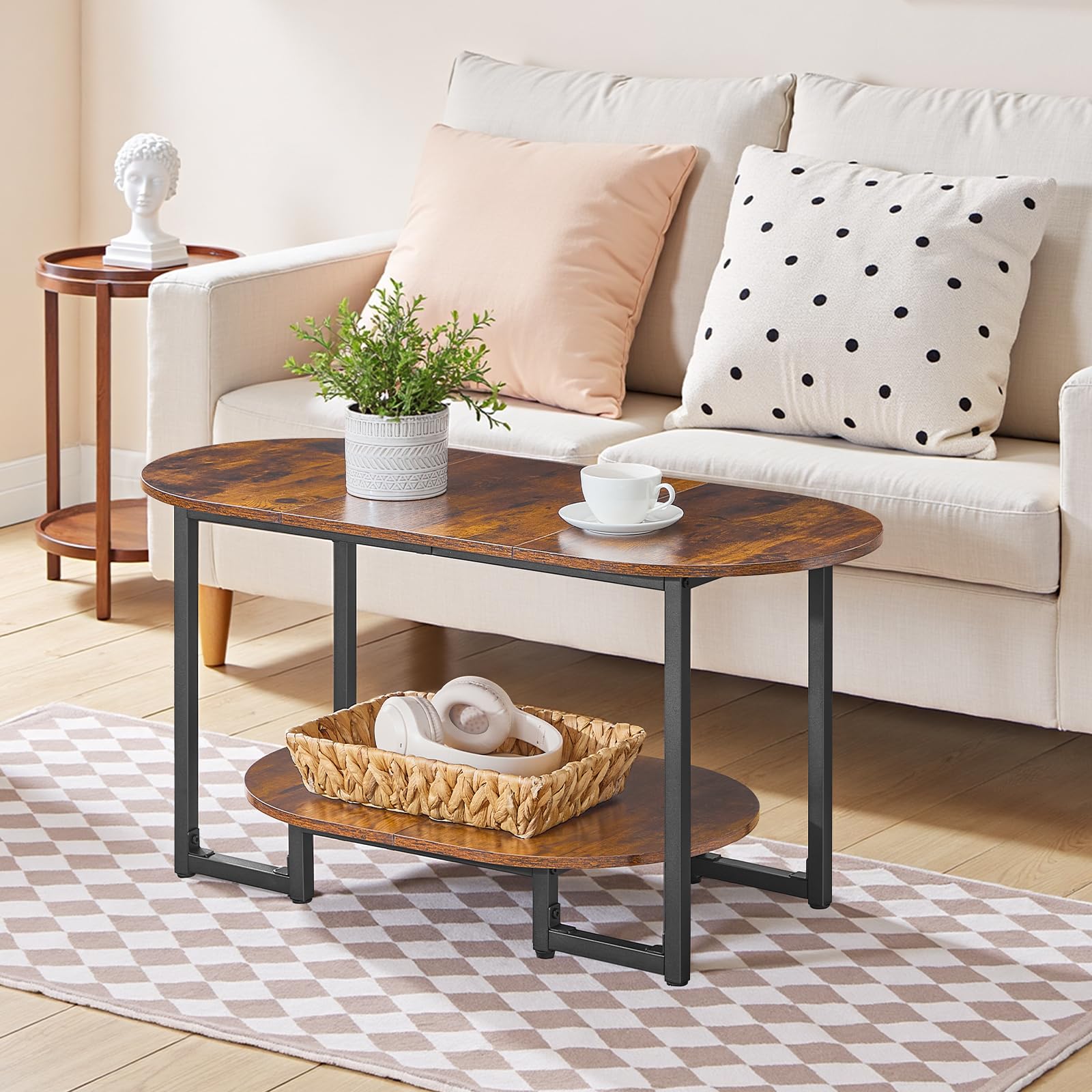 HOOBRO oval coffee table top angle emphasizes smooth surface for everyday use.