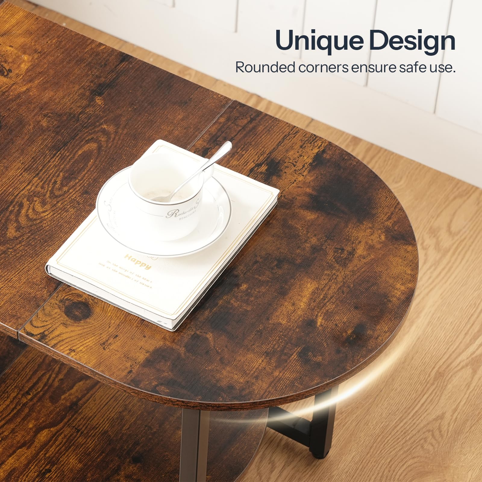 HOOBRO oval coffee table wooden desktop blends warmth with versatile everyday use.
