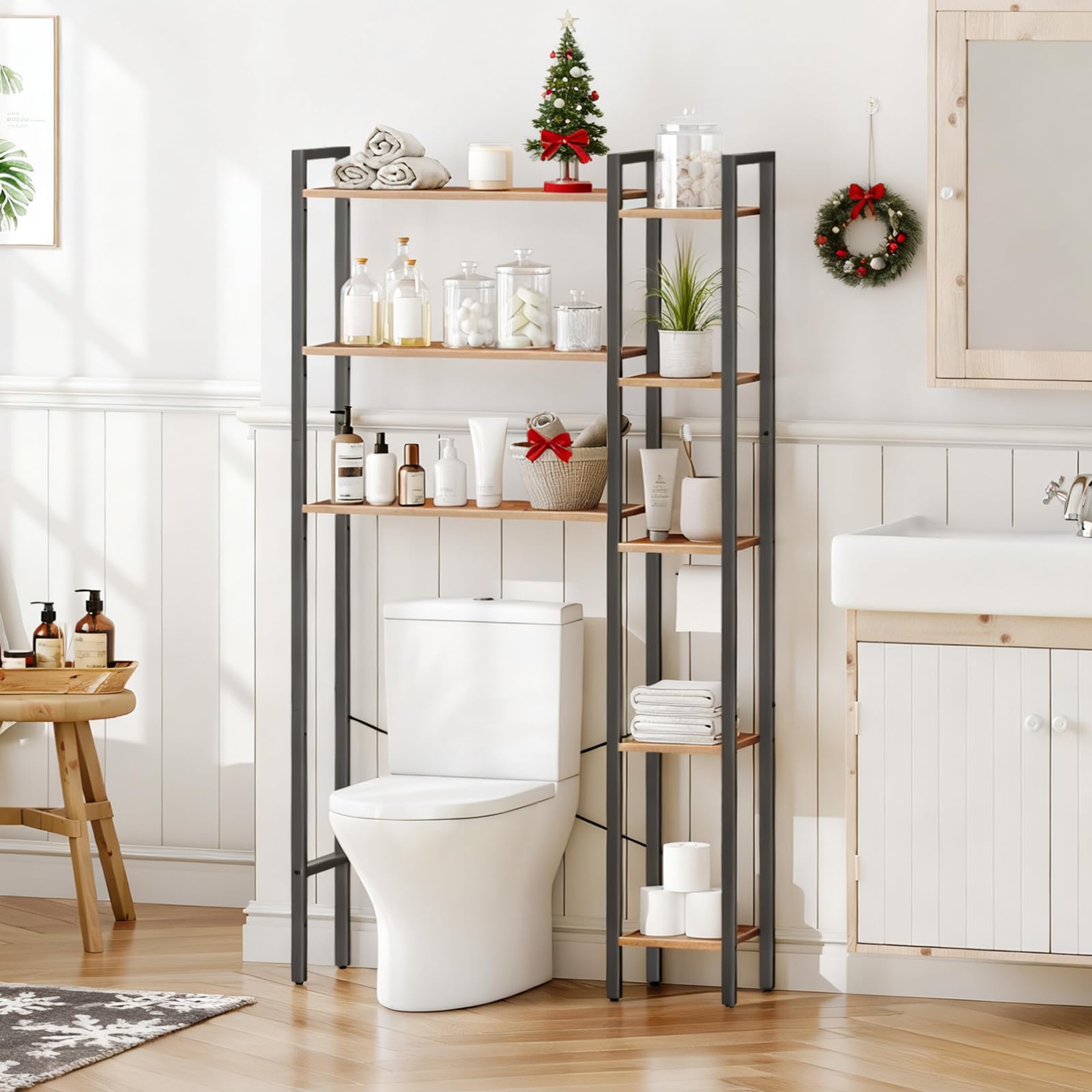 HOOBRO over-the-toilet storage side view left shows flexible left-right placement