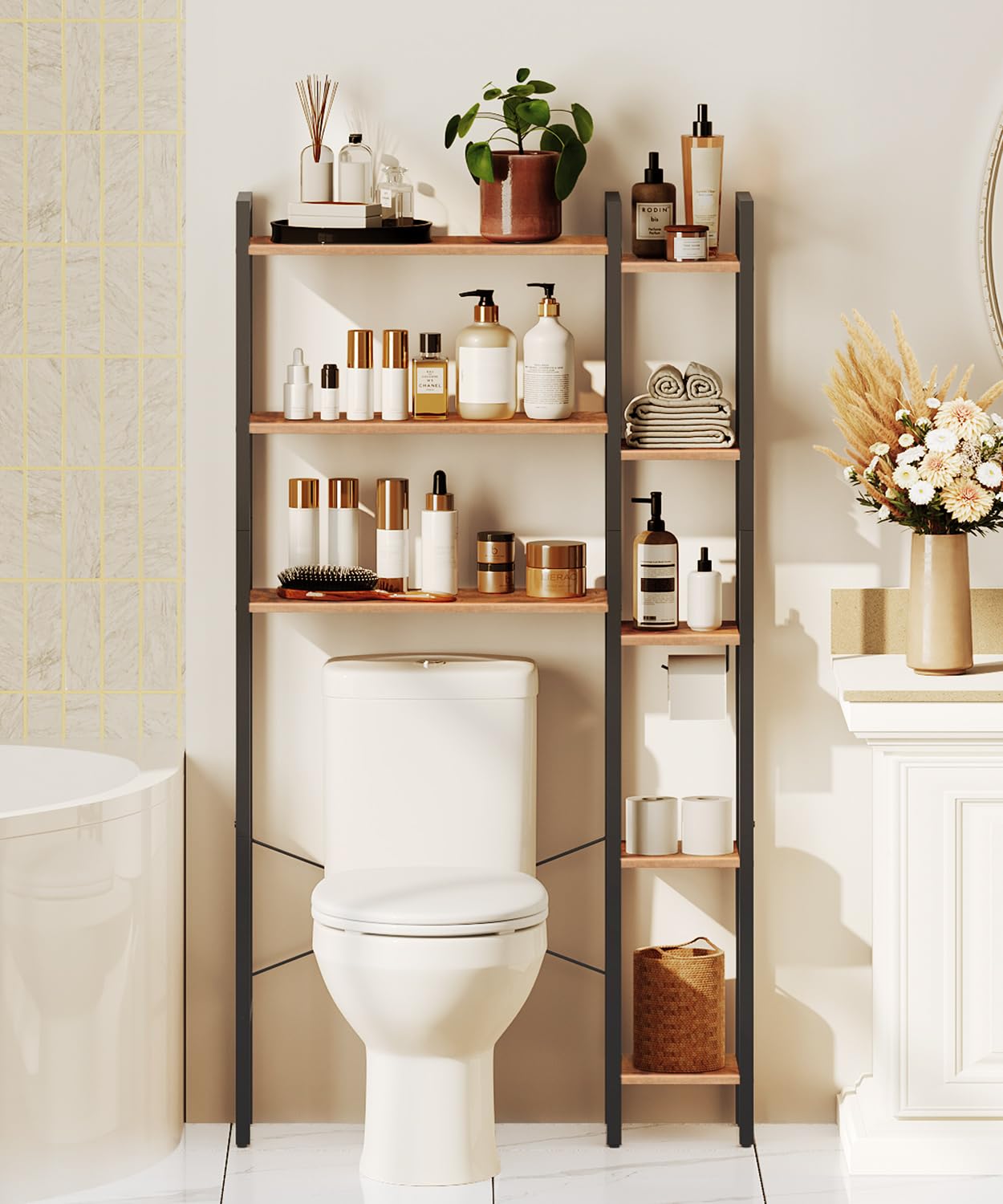 HOOBRO over-the-toilet storage top view highlights compact footprint