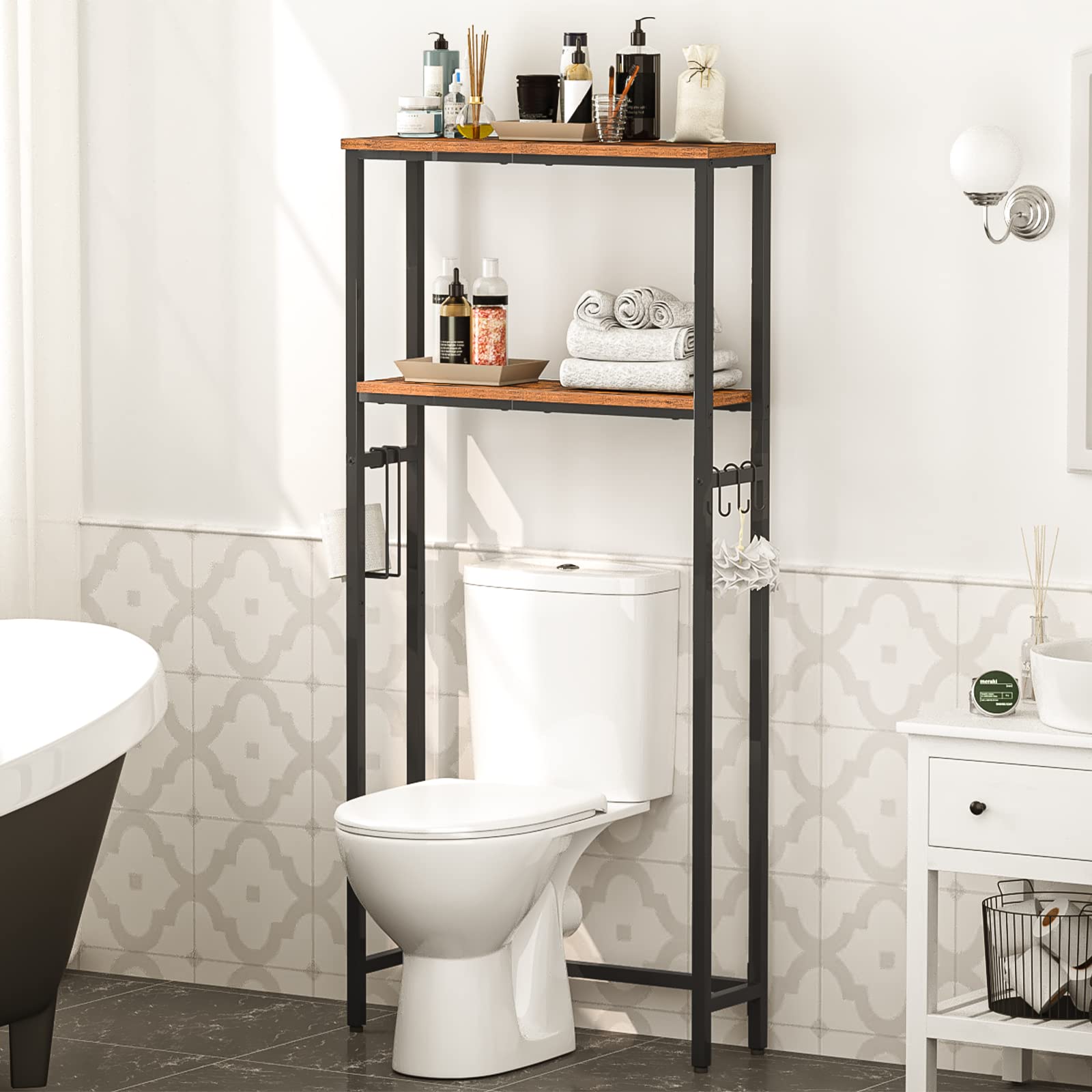 HOOBRO over-the-toilet storage shelf detail reveals sturdy, rated shelves for daily use