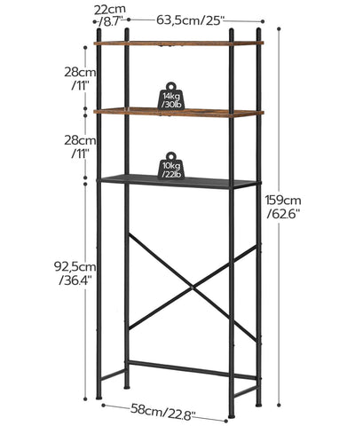 HOOBRO over-the-toilet storage side view, tall vertical shelves for easy reach.