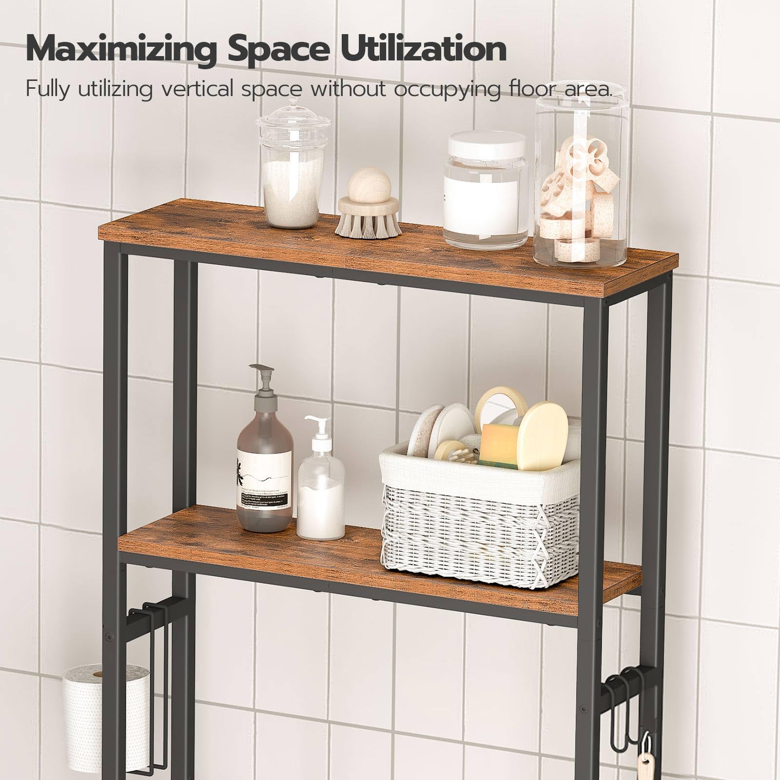 HOOBRO two-shelf configuration illustrates versatile storage for towels and essentials