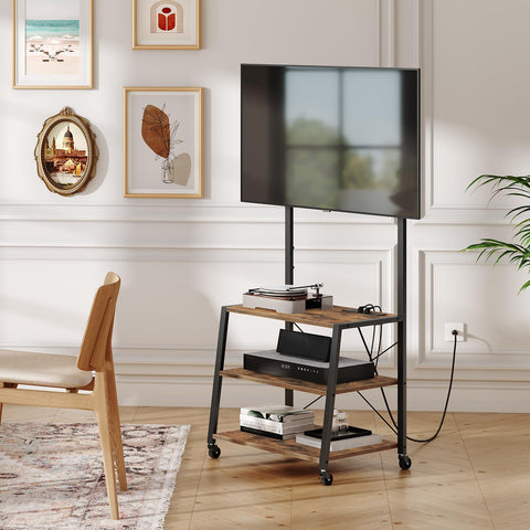 HOOBRO rolling TV stand with 3 tier storage shelves for media gear
