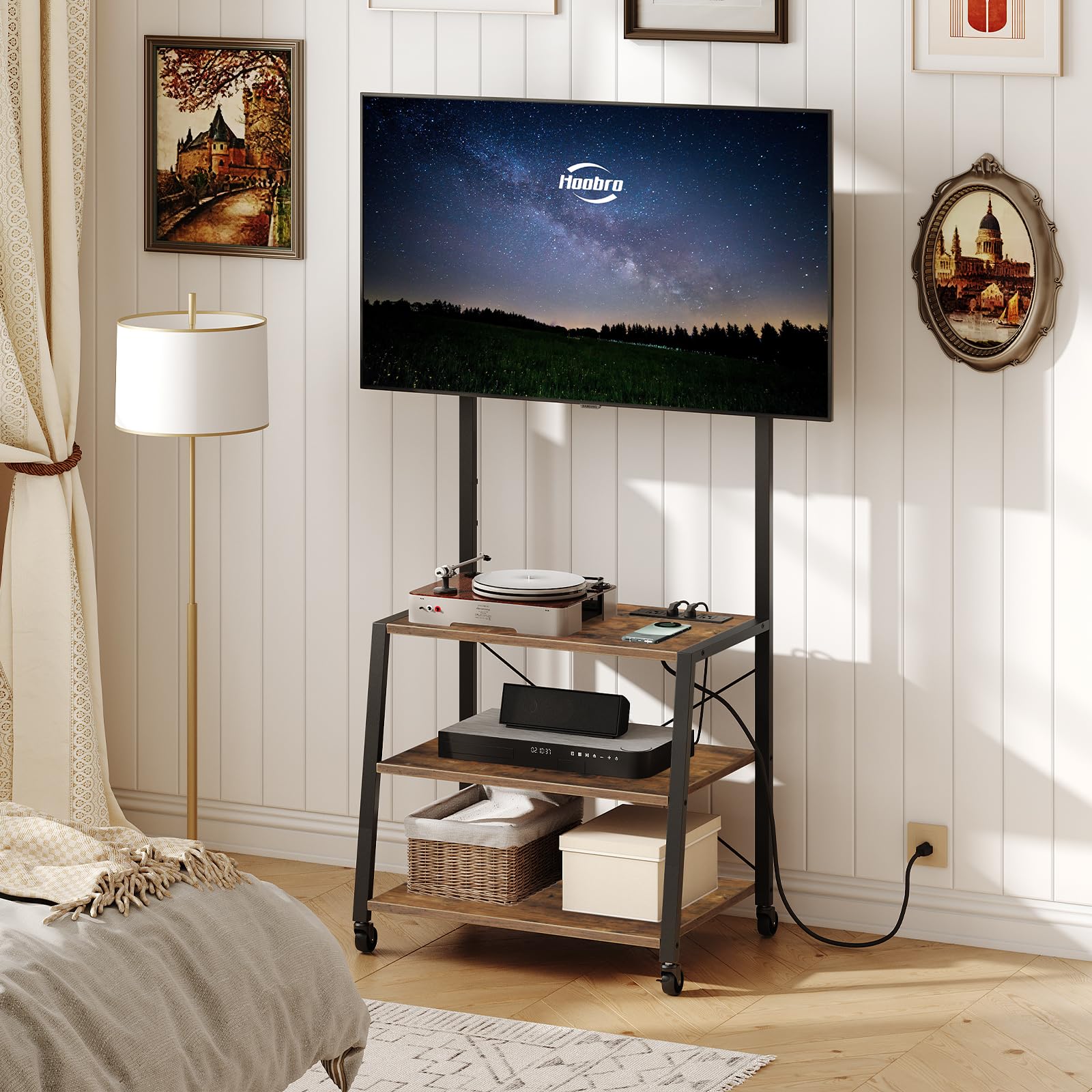 HOOBRO rolling TV stand corner friendly design saves space in living areas