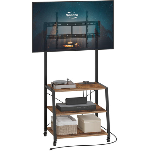 HOOBRO rolling TV stand durable particleboard and metal construction for daily use
