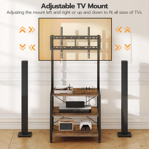 HOOBRO rolling TV stand side view with cable clips keeps wires organized