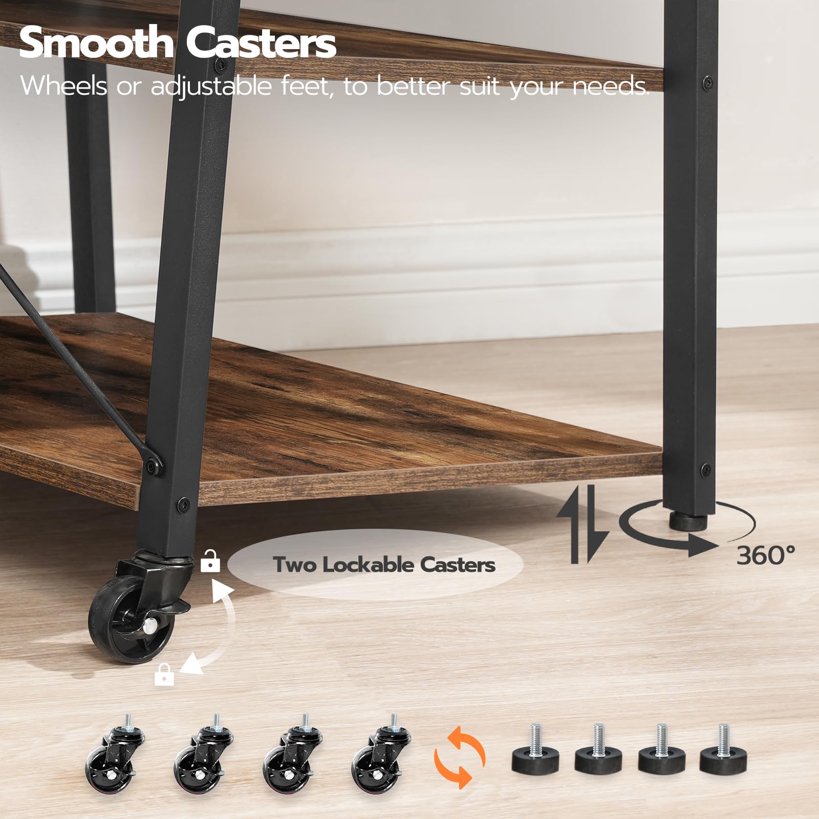 HOOBRO rolling TV stand with wheels supports smooth movement between rooms