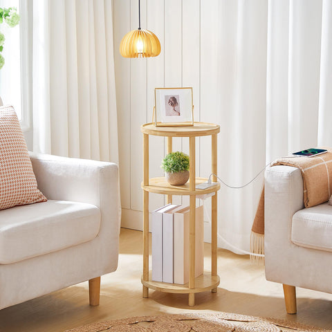 HOOBRO round bamboo end table 3-tier for compact living room organization