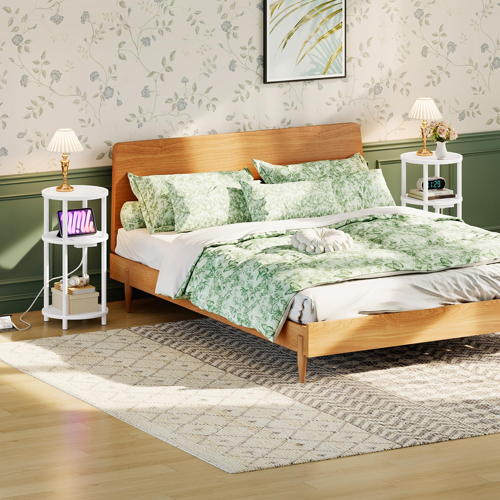 HOOBRO round-bamboo-end-table-guarded-design keeps items safe during everyday use.