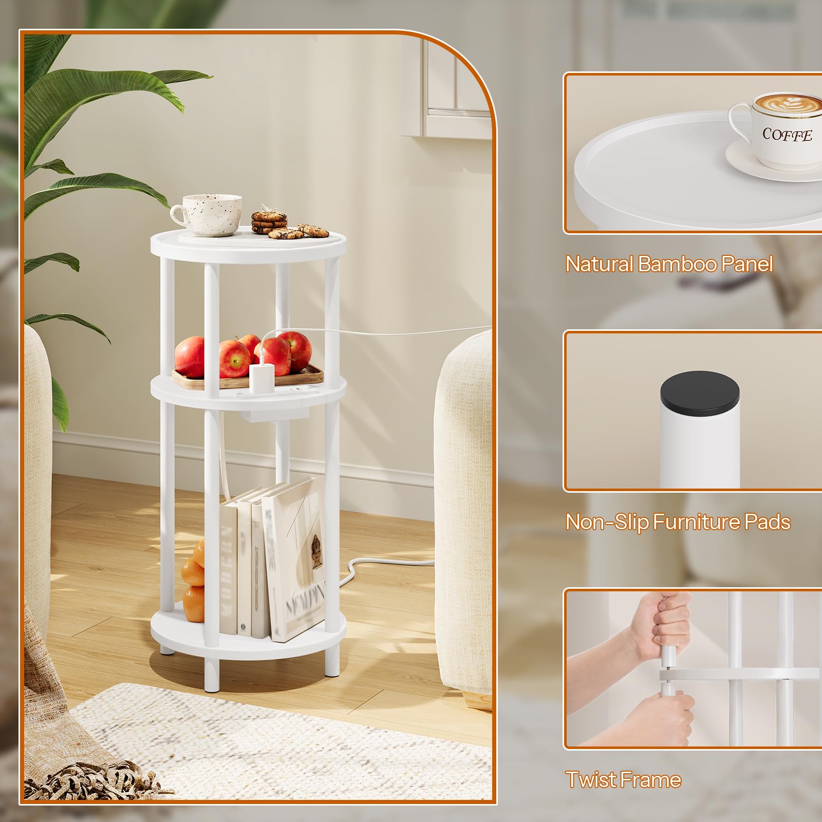 HOOBRO bamboo-end-table-waterproof-surface stays clean and durable in daily use.