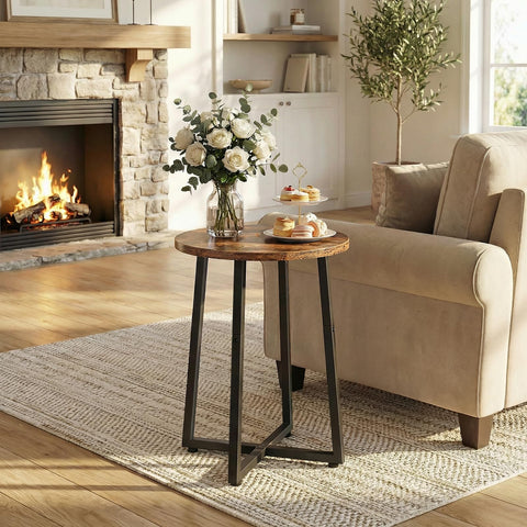 HOOBRO round end table with rustic brown finish enhances cozy living spaces.