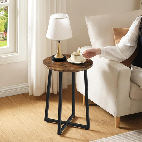 HOOBRO round side table side-angle shows sturdy metal frame and safe corner design.