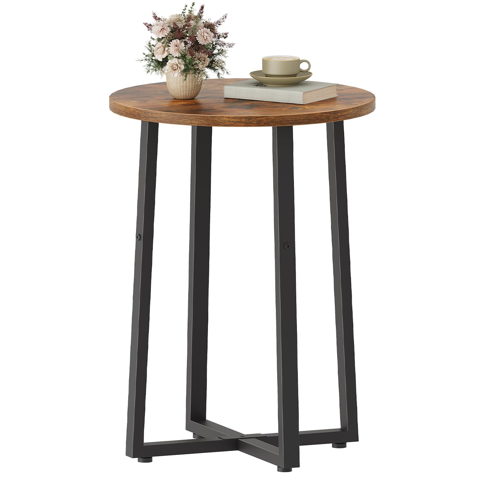 HOOBRO round side table top view in rustic brown, compact and stylish.