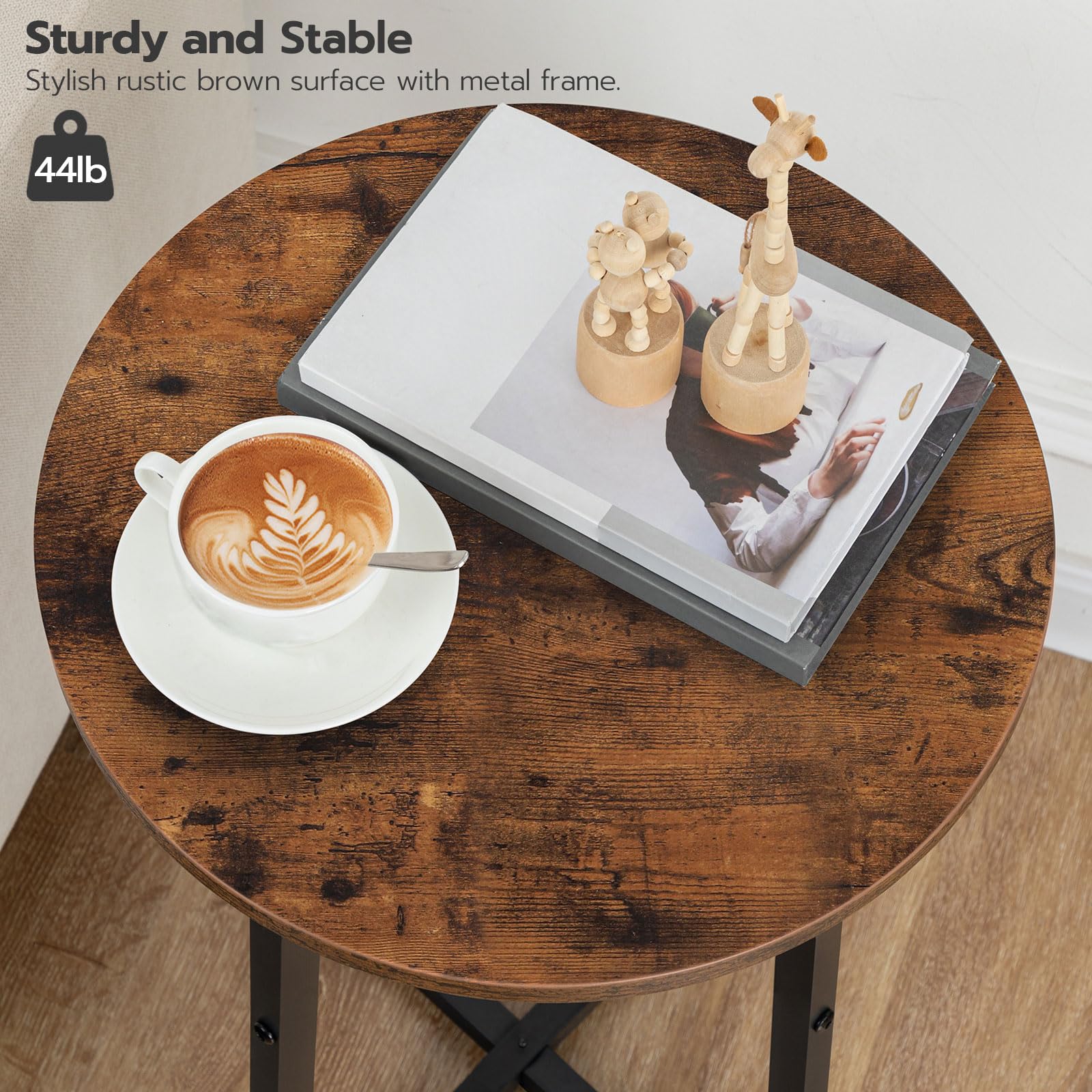 HOOBRO round side table dimension graphic shows 15.7-inch footprint.