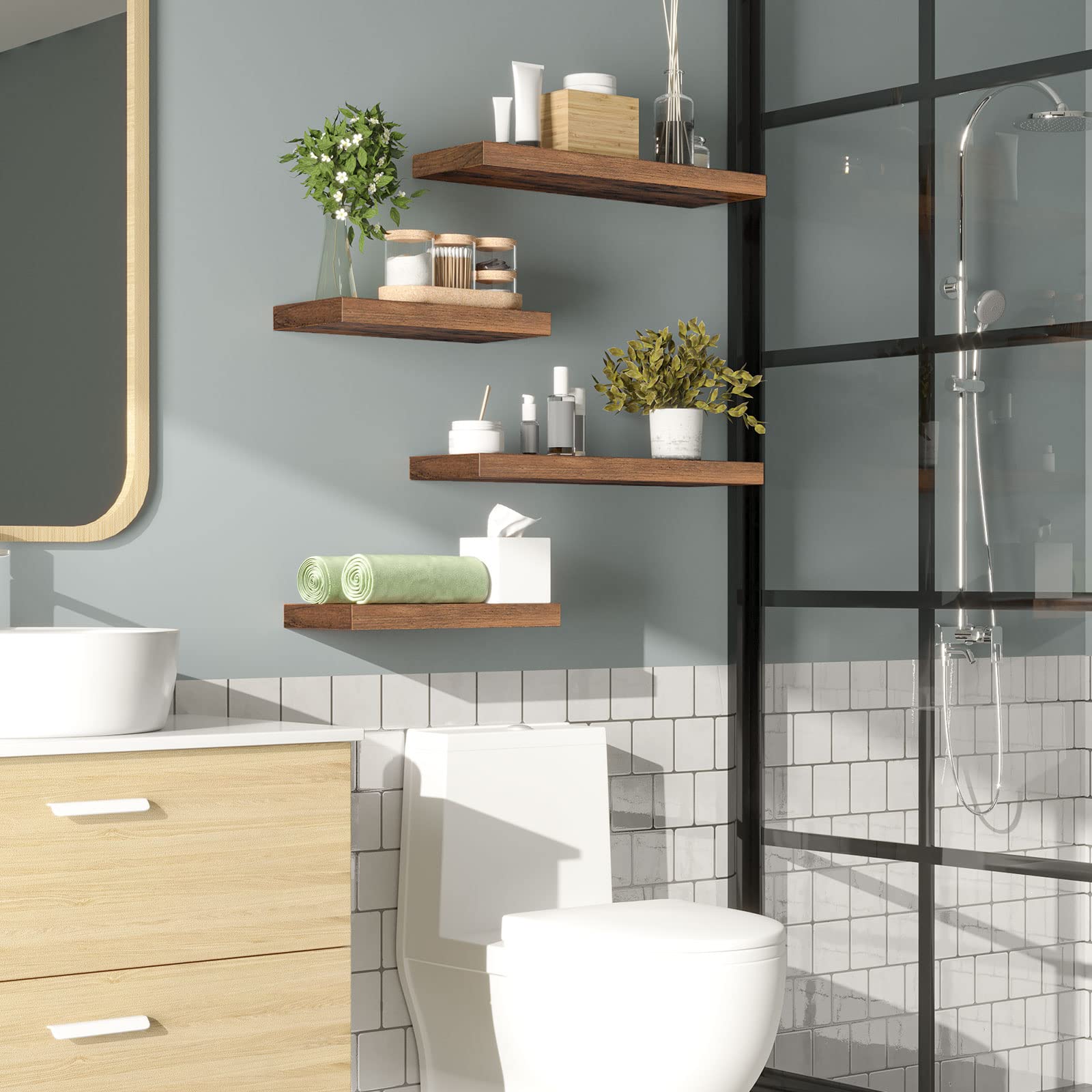 HOOBRO rustic brown finish decor shelves add warmth and style to any room