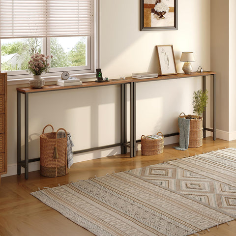 Hoobro rustic brown narrow entryway table adds storage and style.