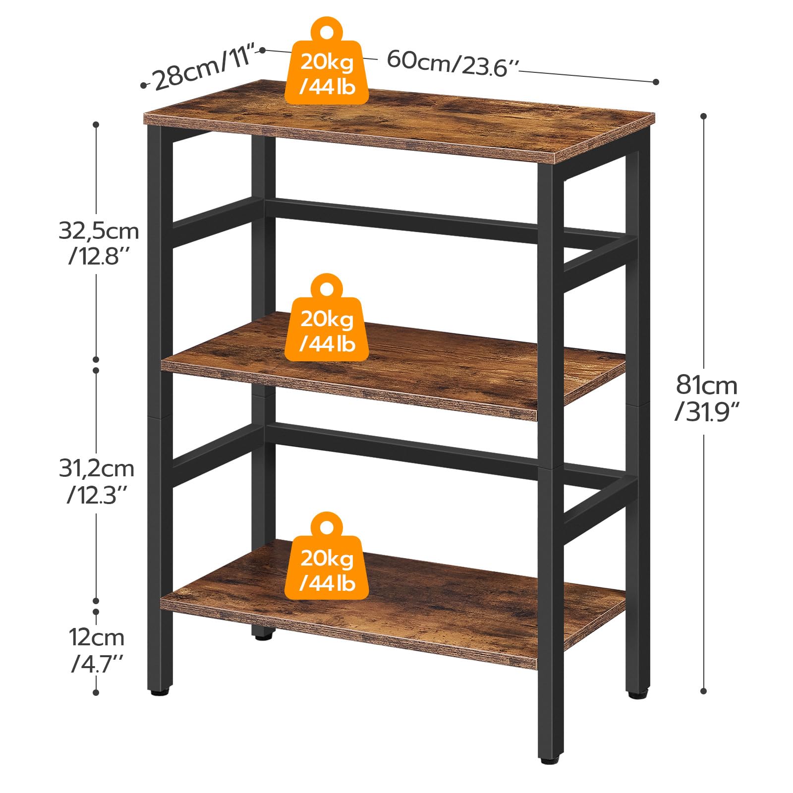HOOBRO rustic open display shelf in living room for decorative items.