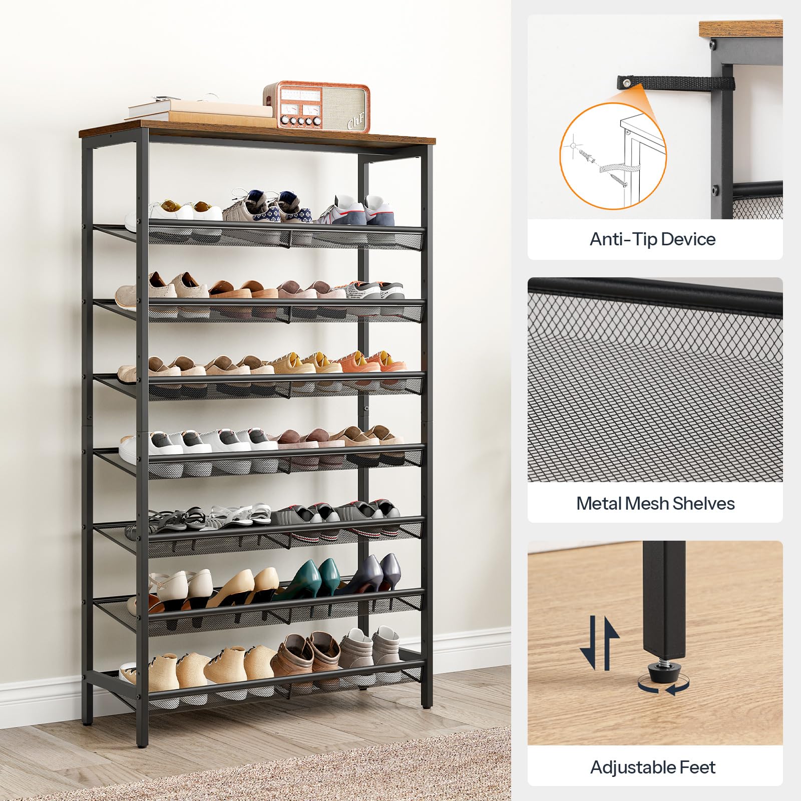 HOOBRO sturdy shelves hold 44 lb each for heavy items