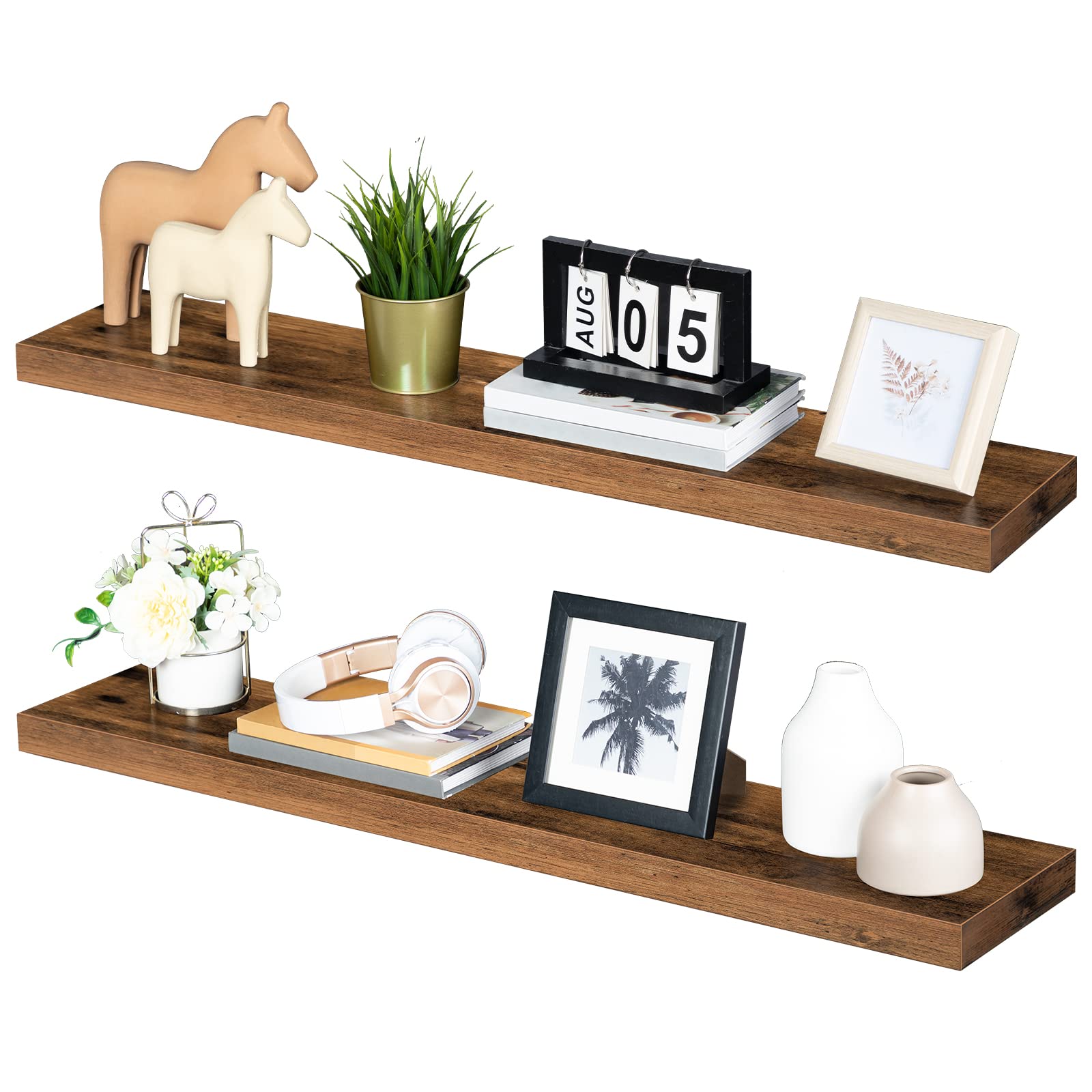 HOOBRO wall-mounted shelves setup allows random layouts for unique decor displays.