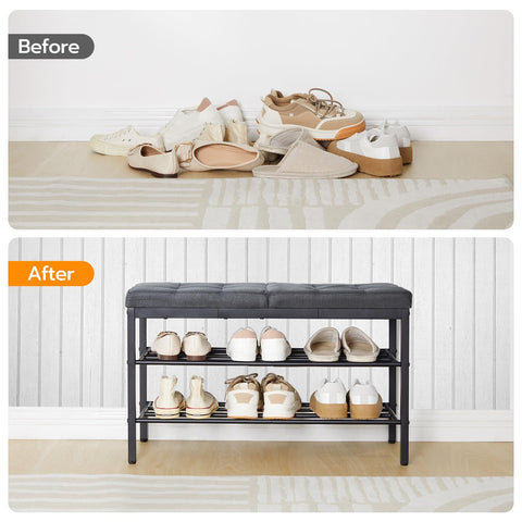 HOOBRO shoe bench closeup of finish keeps entry area neat