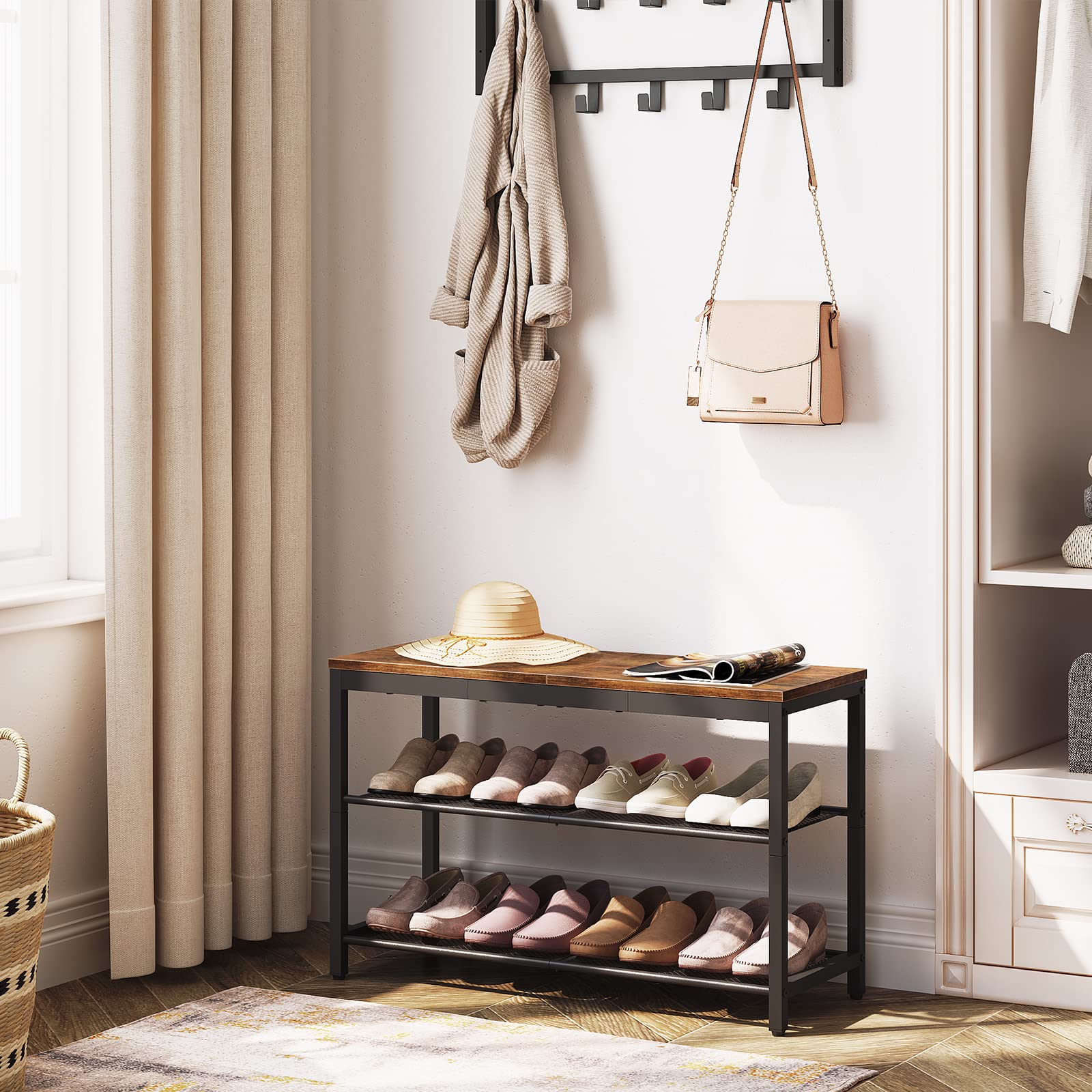 HOOBRO three-tier mesh shelves keep footwear tidy and airier for quick access.