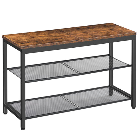 HOOBRO shoe bench with urban-rustic top provides sturdy seating for easy shoe changes.