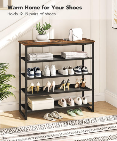 HOOBRO 5-tier shoe rack side view shows slim footprint for small foyers.