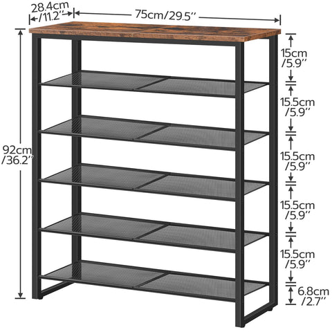 HOOBRO 6-tier shoe rack side view highlighting sturdy metal frame and stability