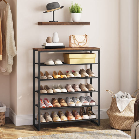 HOOBRO 6-tier top view demonstrates spacious shelves for multiple pairs