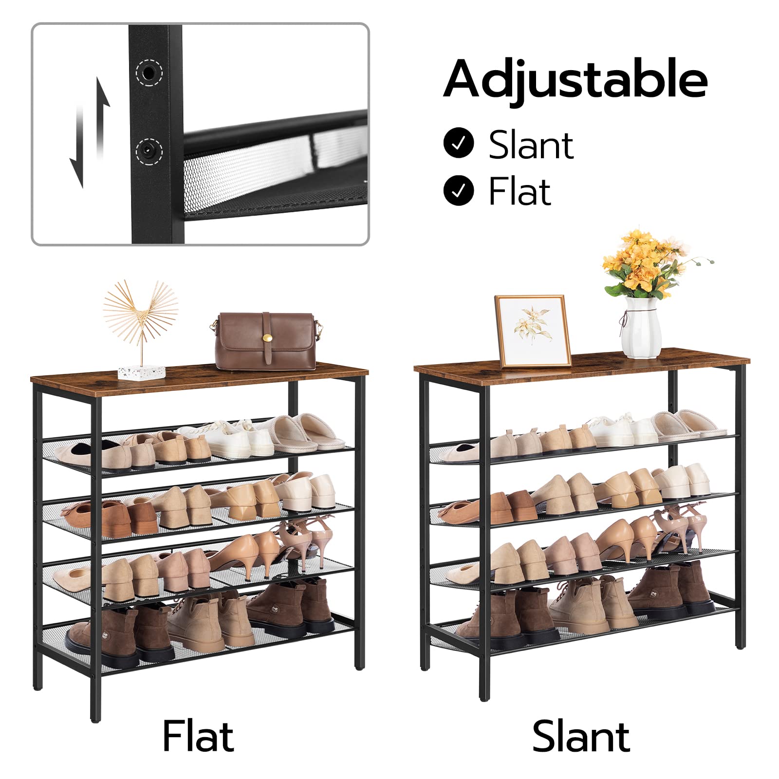 HOOBRO shoe rack full-height layout demonstrates 5-tier capacity for organized footwear