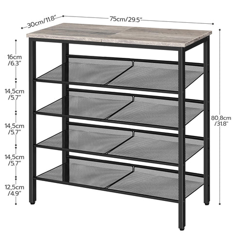 HOOBRO shoe rack with tilting mesh shelves for flexible storage