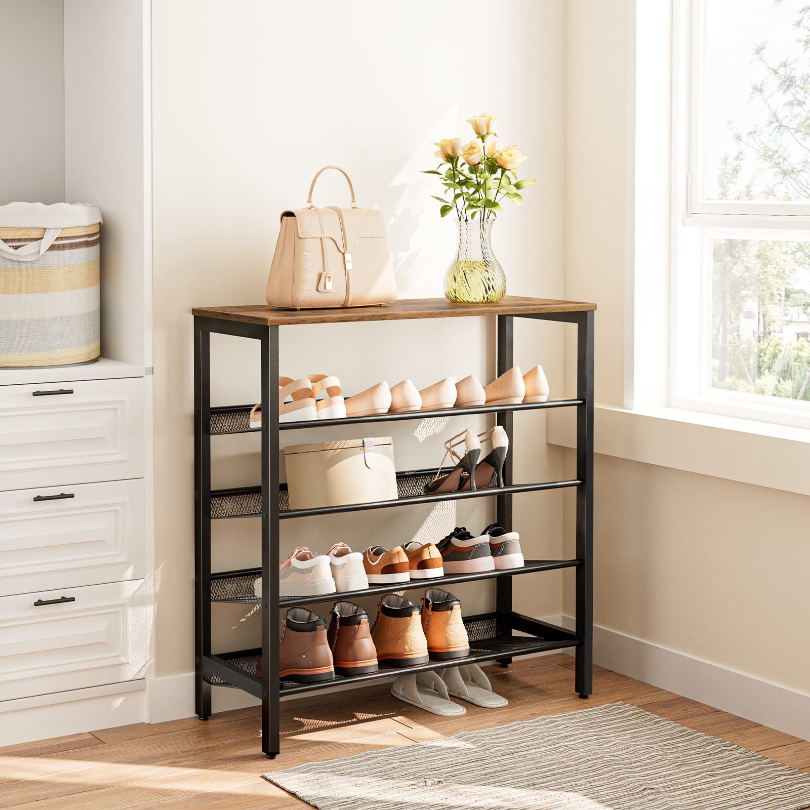 HOOBRO shoe rack mesh shelves reveal adjustable storage for varied footwear