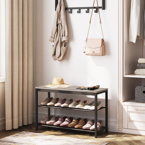 HOOBRO shoe bench industrial design featuring mesh shelves for tidy shoe storage