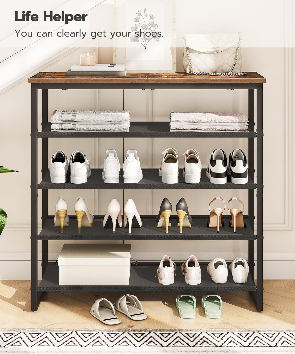 HOOBRO Oxford fabric shelves provide durable, easy-clean shoe storage.