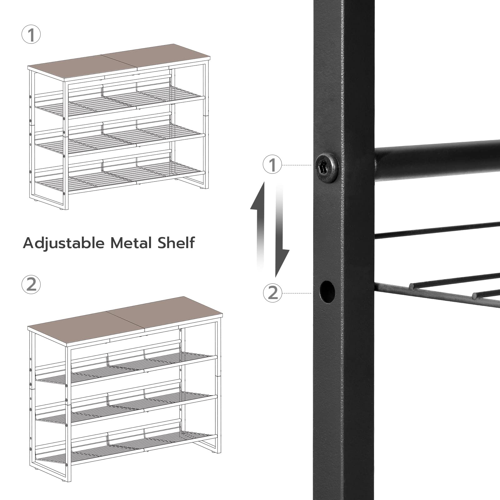 HOOBRO rack with raised back keeps shoes in place on uneven floors.