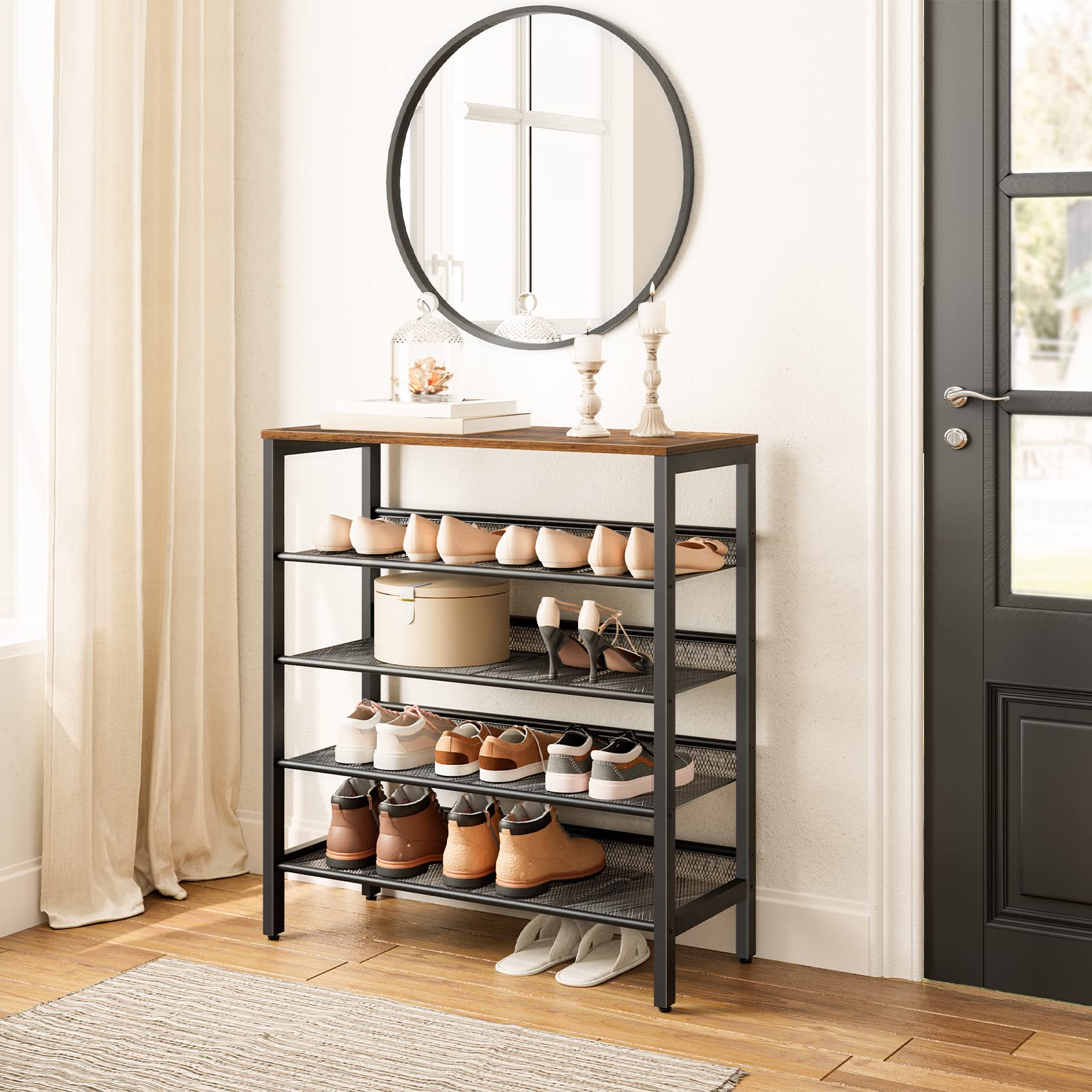 HOOBRO shoe rack side view emphasizes sturdy metal frame and stability