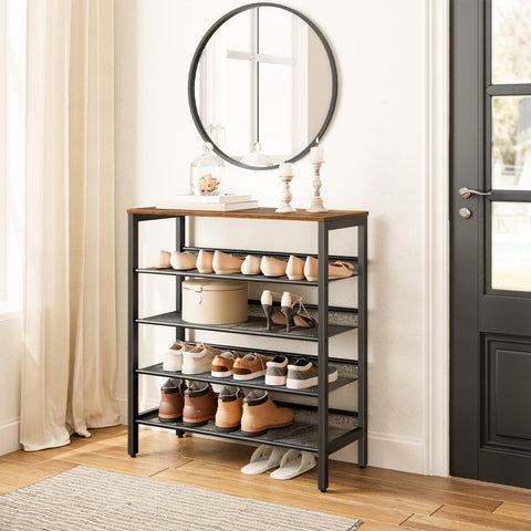 HOOBRO shoe rack side view emphasizes sturdy metal frame and stability