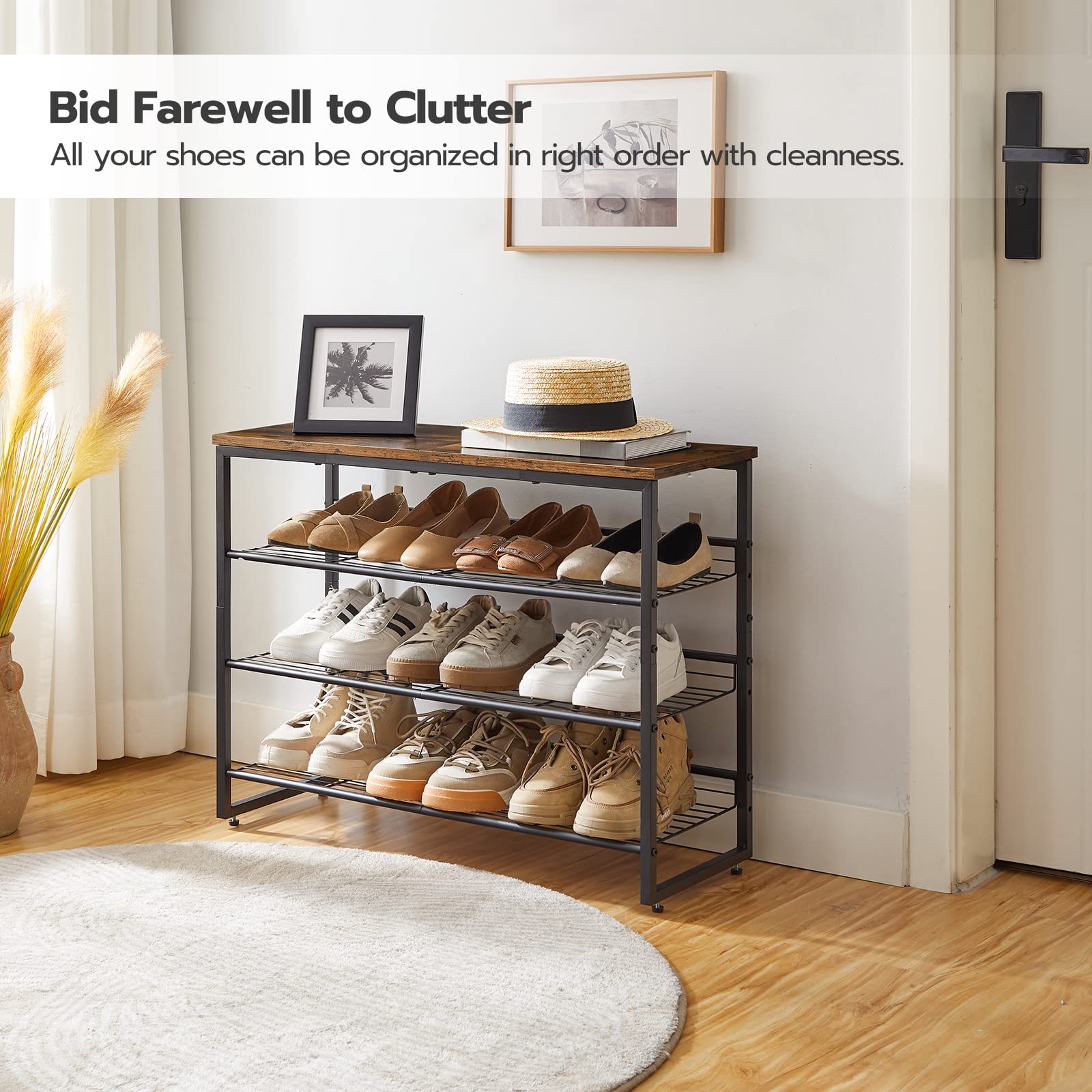 HOOBRO adjustable tilt shelves demonstrate flexible storage for footwear.