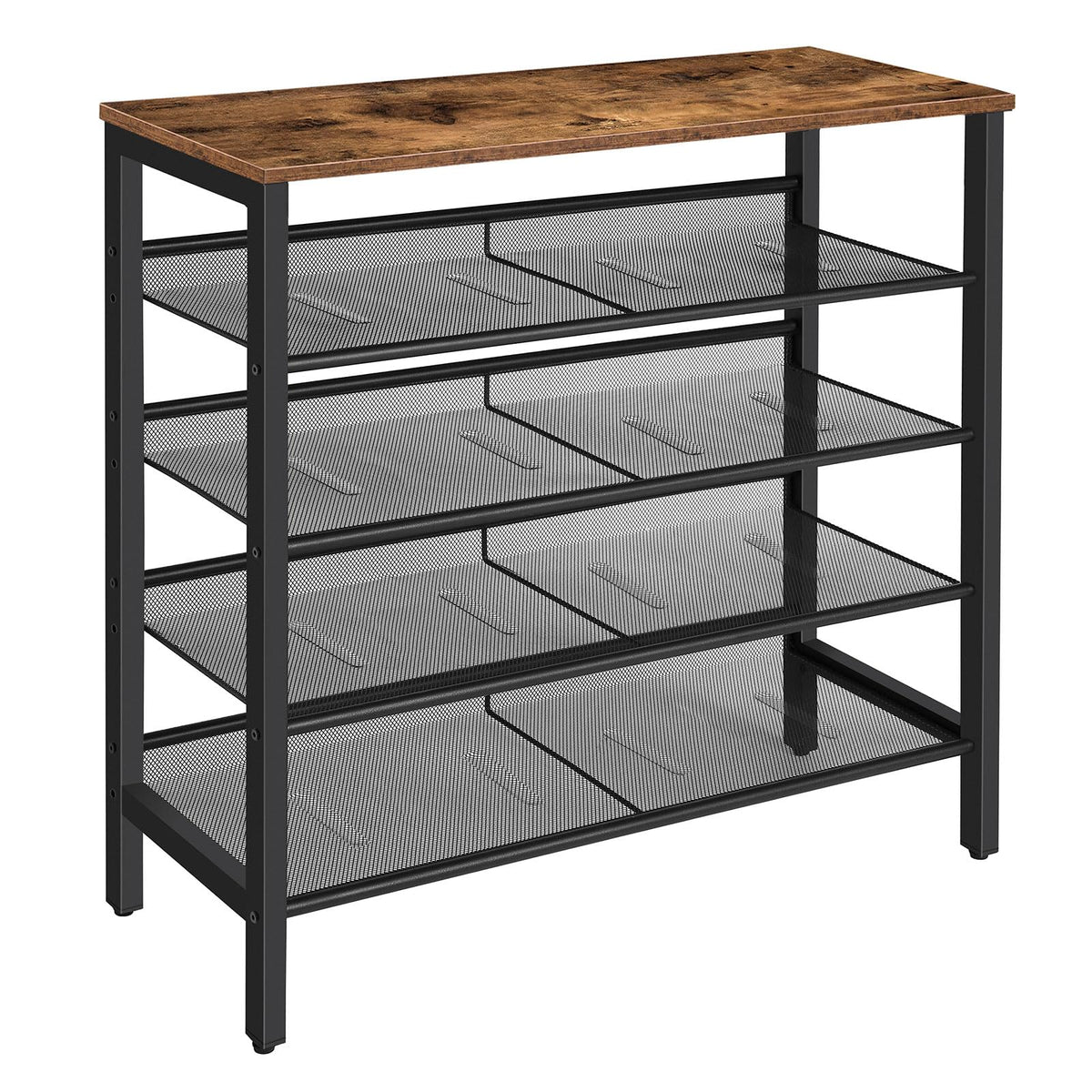 HOOBRO shoe rack top view highlights rustic finish and organized entryway