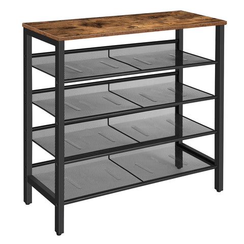 HOOBRO shoe rack top view highlights rustic finish and organized entryway