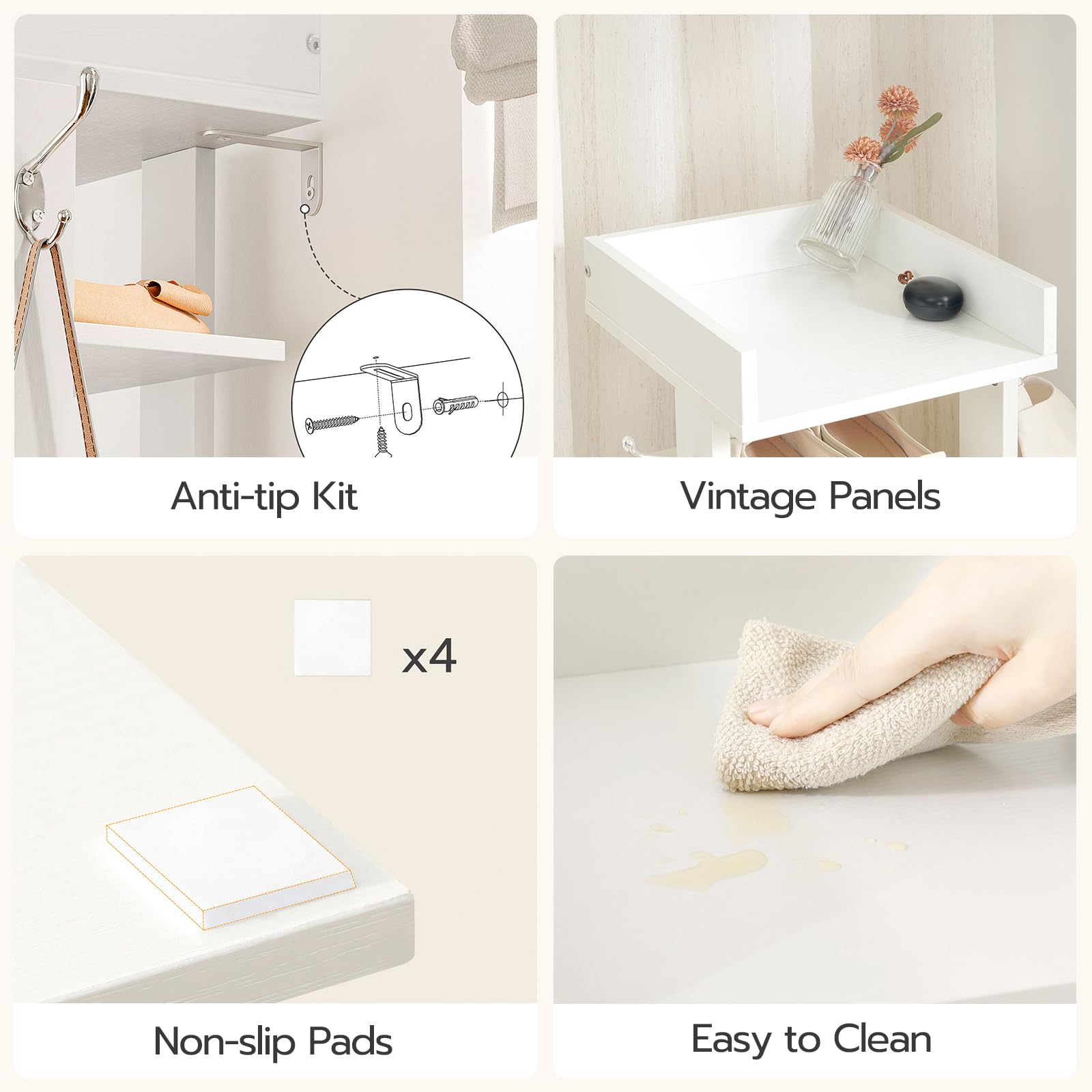 HOOBRO side hooks hold umbrellas and wallets for convenient organization.