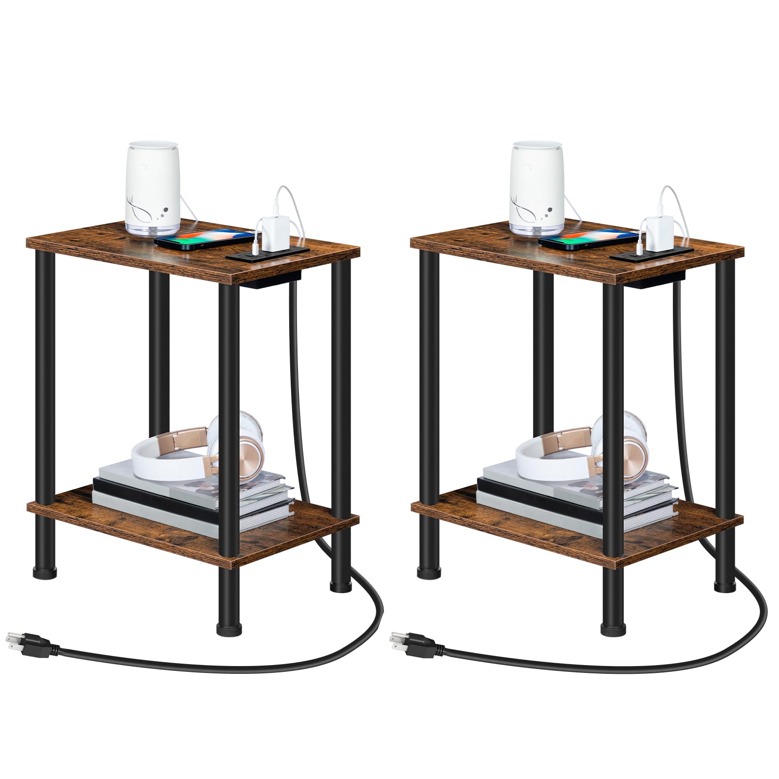 HOOBRO side table with charging station and USB outlets for convenient device charging.