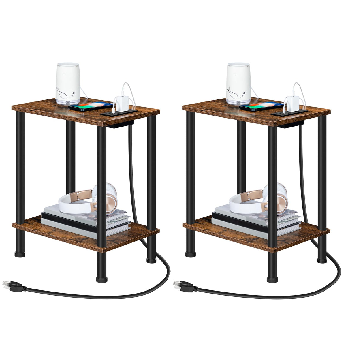 HOOBRO side table with charging station and USB outlets for convenient device charging.