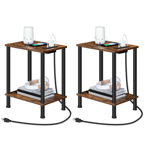 HOOBRO side table with charging station and USB outlets for convenient device charging.