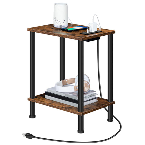 HOOBRO side table with charging station beside a sofa for easy device charging